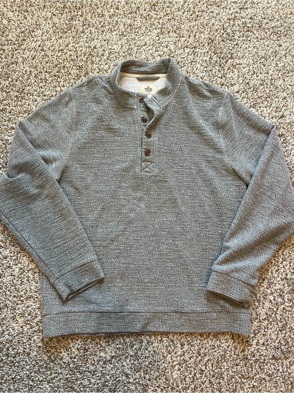 Marine Layer Clayton Textured Sweater Heather 1/4 Button Pullover 14508 Sz L